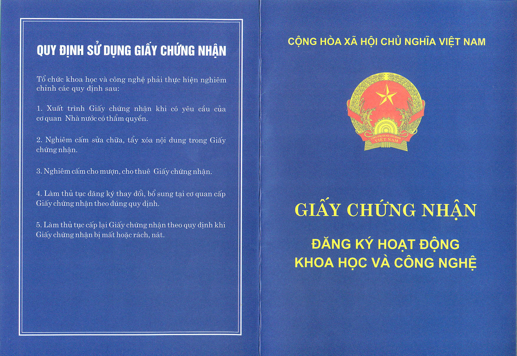 Giấy chứng nhận ĐK hoạt động KH&CN